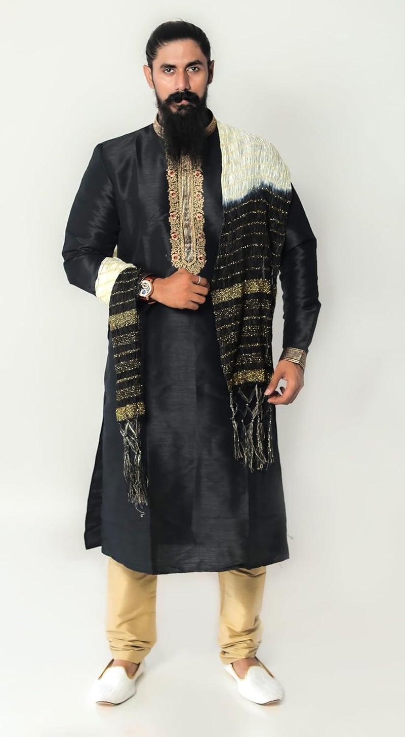 Lady Dwiza شرواني كورتا تقليدي هندي مع شال للرجال (شال فقط) - Image 3